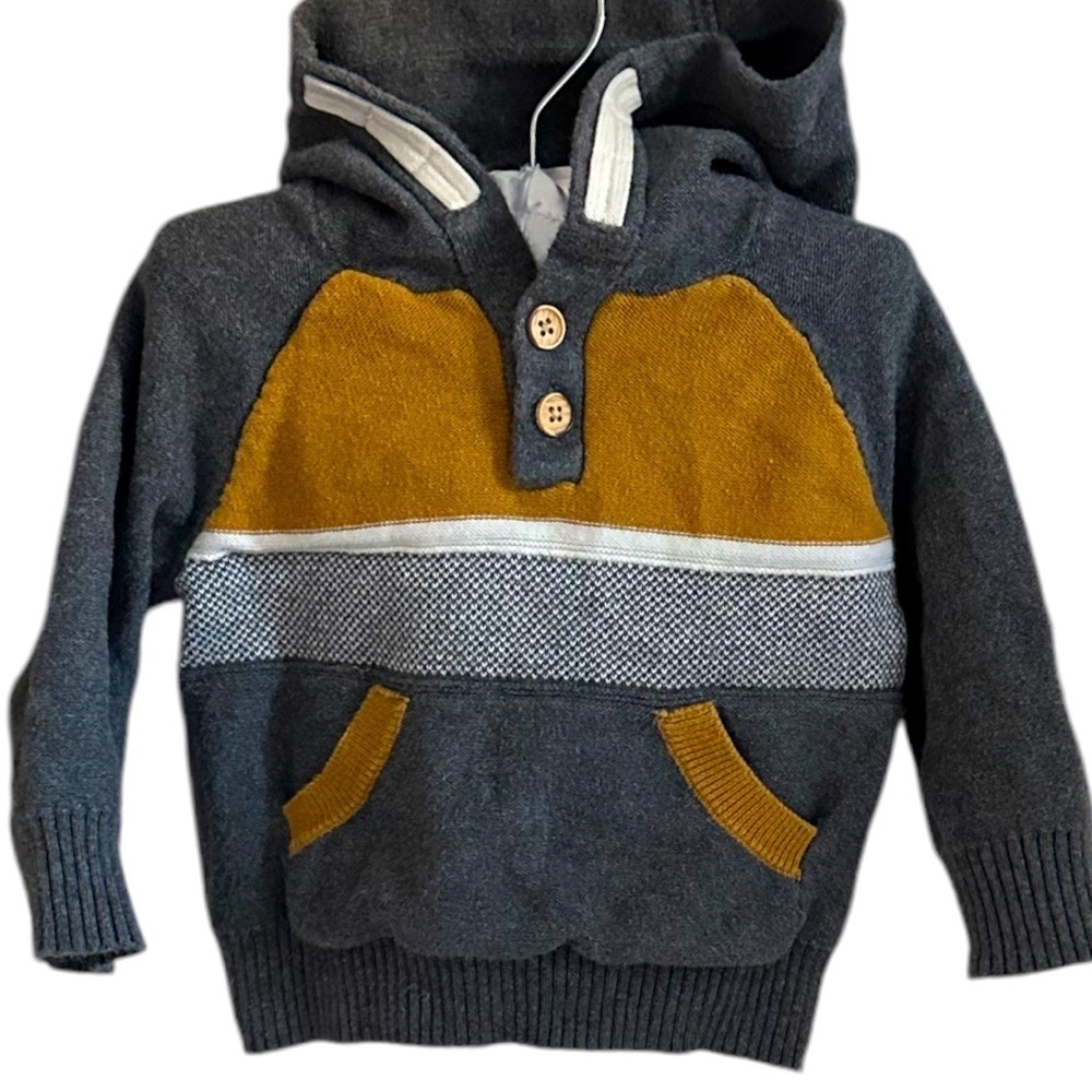 Cat & Jack Striped Color Block Henley Hoodie Sweater 12 Months Baby Boy